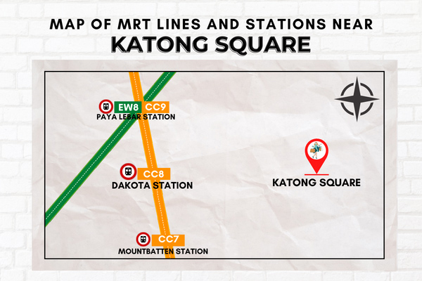 Map of MRT Lines and Stations near Katong Square