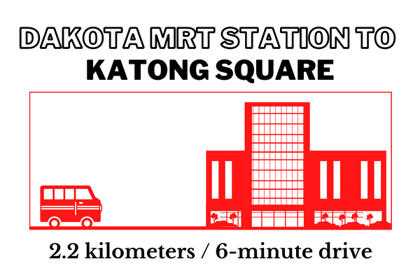 Driving time and distance from Dakota MRT Station to Katong Square