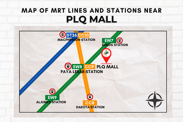 Map of MRT Lines and Stations near PLQ Mall