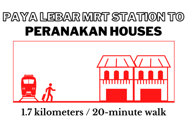 Walking time and distance from Paya Lebar MRT Station to Peranakan Houses