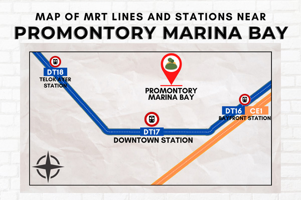 Map of MRT Lines and Stations near Promontory Marina Bay