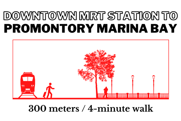 Walking time and distance from Downtown MRT Station to Promontory Marina Bay
