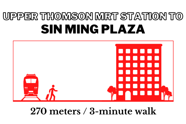 Walking time and distance from Upper Thomson MRT Station to Sin Ming Plaza