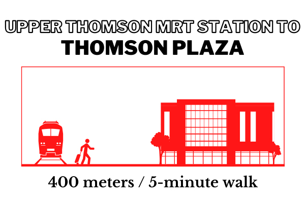 Walking time and distance from Upper Thomson MRT Station to Thomson Plaza