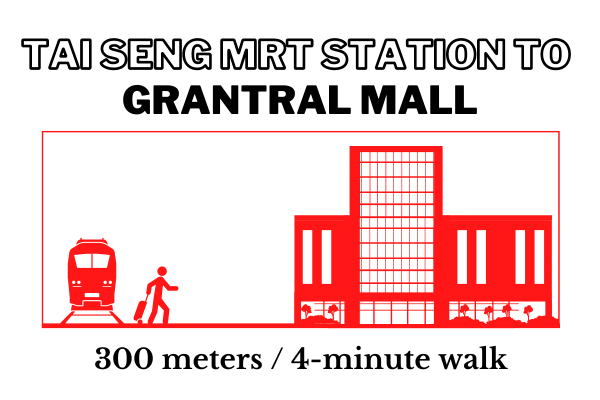 Walking time and distance from Tai Seng MRT Station to Grantral Mall